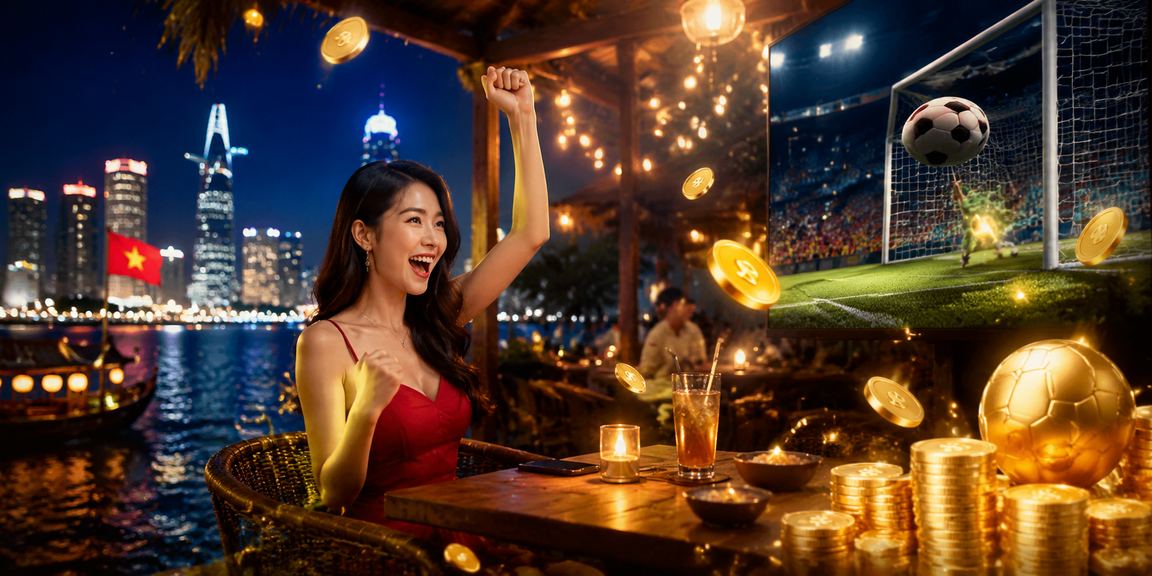 Không gian casino tại Sài Gòn với người dùng đọc thông tin jackpot